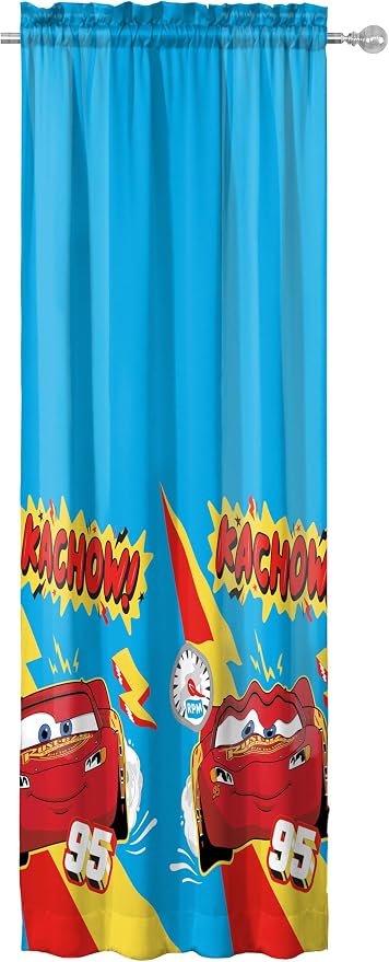 Sunny Side Up Window Curtains for Kids Bedroom 4-Piece Drape Set with 2 Tiebacks, Blue - Cars, 42" W x 63" L (Pack of 2)