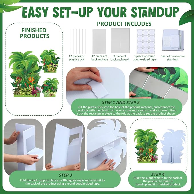 Geelin 3 Sets 47" H Rainforest Falls Plants Cardboard Cutout Stand up VBS 2026 Rainforest Party Decoration Life Size Photo Props for VBS Sunday School Backdrop Background Religious Party Supplies