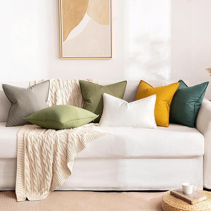 MIULEE Pack of 2 Decorative Linen Pillow Covers 18x18 Inch Pure White | Boho Farmhouse Modern Soft Spring Accent Throw Pillows Neutral Cushion Covers for Sofa Couch Bed Living Room Home Decor