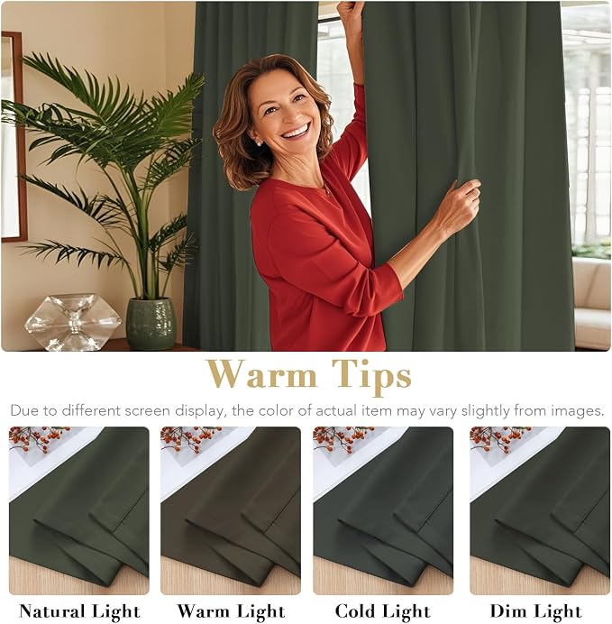 H.VERSAILTEX Blackout Curtains Thermal Insulated Window Treatment Panels Room Darkening Blackout Drapes for Living Room Back Tab/Rod Pocket Bedroom Draperies (2 Panels, Olive, 52 x 84 Inch)