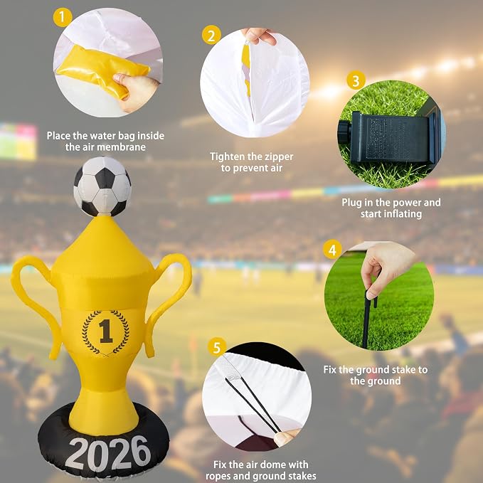 7FT World Soccer Inflatables – 2026 World Champion Outdoor Blow up Decorations with Built-in LED Lights for Yard Party Lawn Decor/Birthday Themed Supplies for Fans,2026 World Soccer Decor