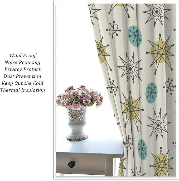 JESTRONRY Mid Century Modern Curtains. Retro 1950s Vintage Style Atomic Background Home Fabric Living Room Bedroom Kitchen Bathroom Decor 72x63in