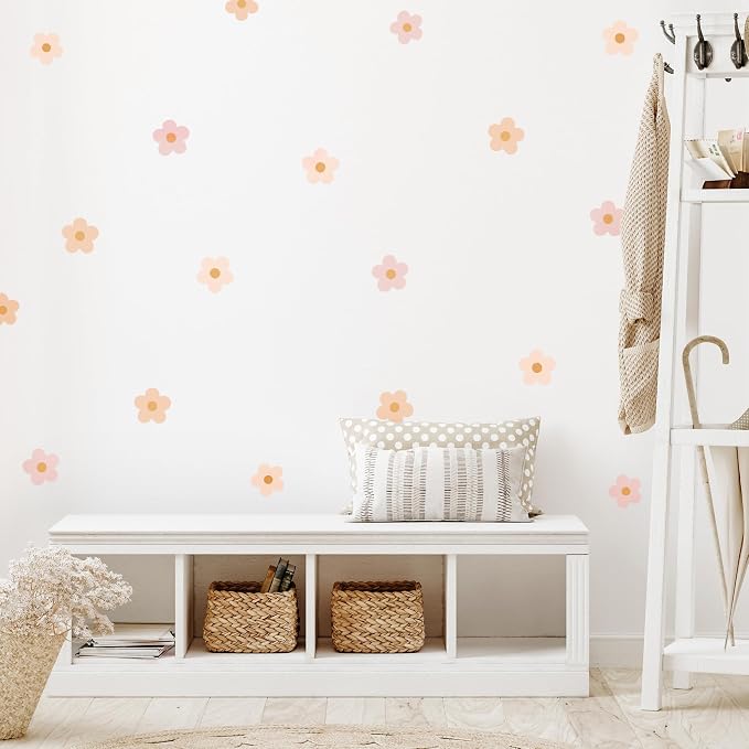 Teddylabels - Daisy Blush Pink Boho Flowers Decals - Easy-to-Apply & Removable Wall Stickers: Transform Your Toddlers Bedroom with Durable, Vibrant Peel-and-Stick Wall Decor – Stickers for Kids