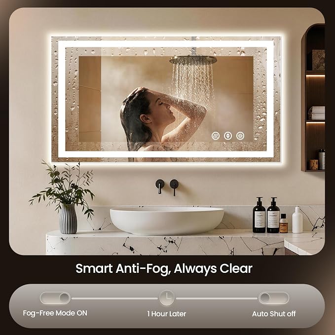 48X30 LED Bathroom Mirror with Lights, Anti-Fog, Backlit + Front Lit, Lighted Bathroom Vanity Mirror for Wall, Memory Function, Dimmable, Tempered Glass, Shatter-Proof
