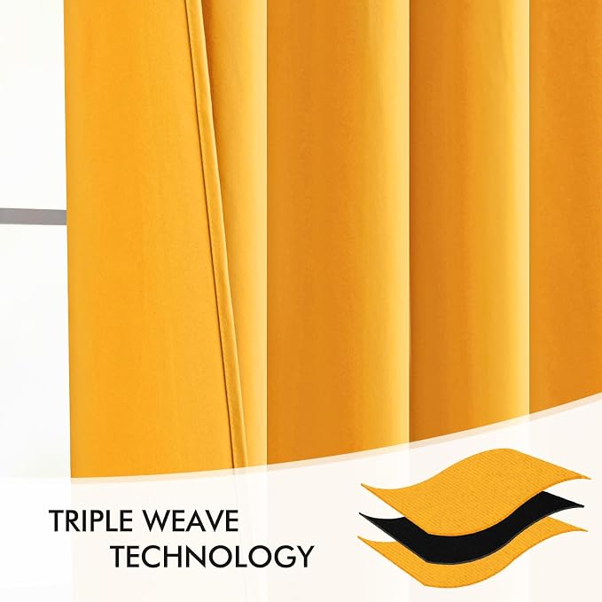 MIULEE Yellow Back Tab Blackout Curtain 96 Inch Long 2 Panels Set for Bedroom, Rod Pocket/Pinch Pleat Thermal Insulated Living Room Darkening Pleated Light Blocking Floor to Ceiling Drape