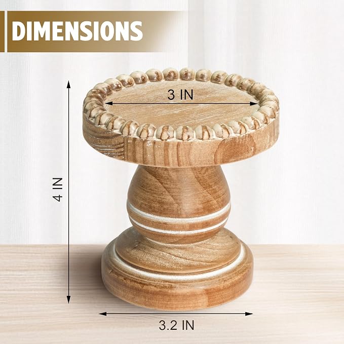 Small Candle Holder for Pillar Candle Set of 3, Farmhouse Wood Candle Holder, Rustic Wooden Candle Stand, Vintage Candle Stand Decorative for Living Room, Table Centerpiece, Washed Brown