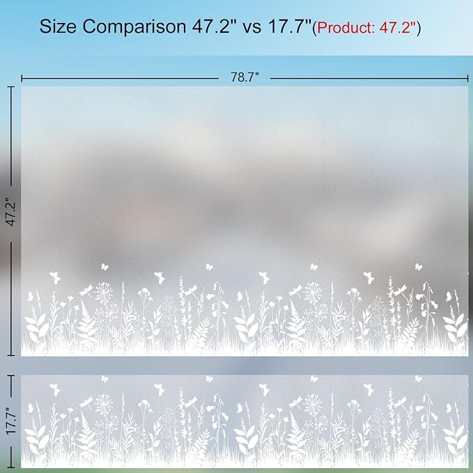 Window Privacy Film 47.2" x 78.7", Frosted Glass Window Film with Floral Pattern Decorative Privacy Window Film Static Cling No Glue Light Filtering UV Blocking for Home Bathroom Office