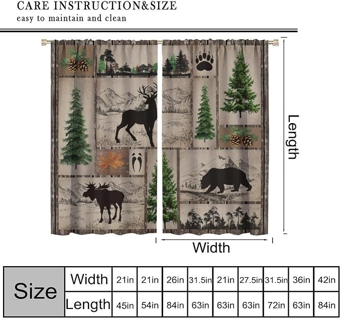 Vintage Bear Deer Blackout Curtains Country Farmhouse Wooden Door Forest Hunting Lodge Pine Cone Mountains Elk Black Bear Animals Windows Treatments Rod Pocket For Kitchen Living Room Bedroom 72x63in