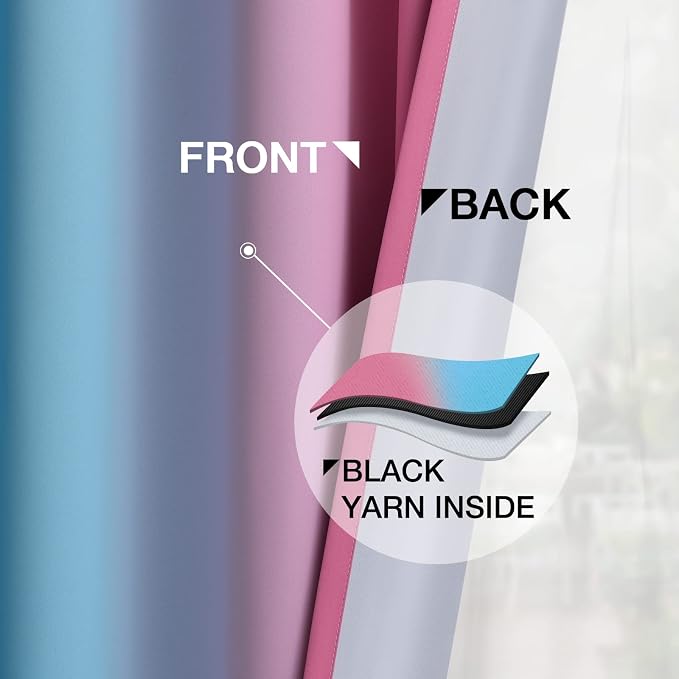 Yakamok Ombre Pink and Blue Curtains for Bedroom, Gradient Room Darkening Curtains, Grommet Thermal Insulated Light Blocking Window Drapes/Curtain for Living Room,52 x 72 Inch,2 Panels