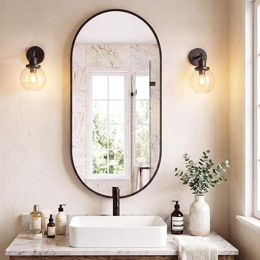 Sweetcrispy 24"x48" Oval Black Bathroom Mirrors for Wall, Bathroom Mirrors for Over Sink, Metal Framed with HD Shatter-Proof Glass for Entryway, Living Room, Bedroom