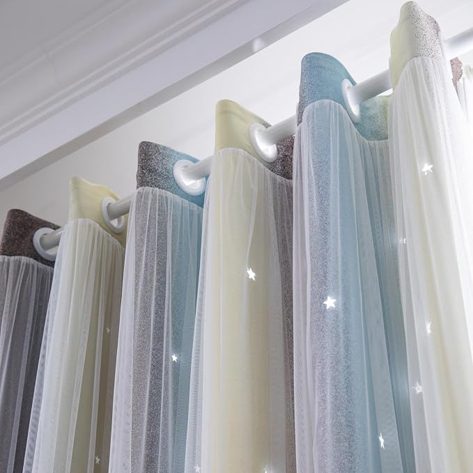 Blue and Yellow Blackout Curtains 96 inches Long for Kids Rooms 2 Panels, Privacy Light Filtering Cute Drapes, Thick Grommet Nursery Star Princess Curtains for Glass Door Bedroom