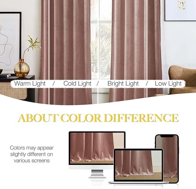 NICETOWN Dusty Pink Velvet Curtains and Drapes for Bedroom, Home Decor Panels for Home Theatre/Film Room/Stage (Set of 2, Rod Pocket Design, 84 inches Long)