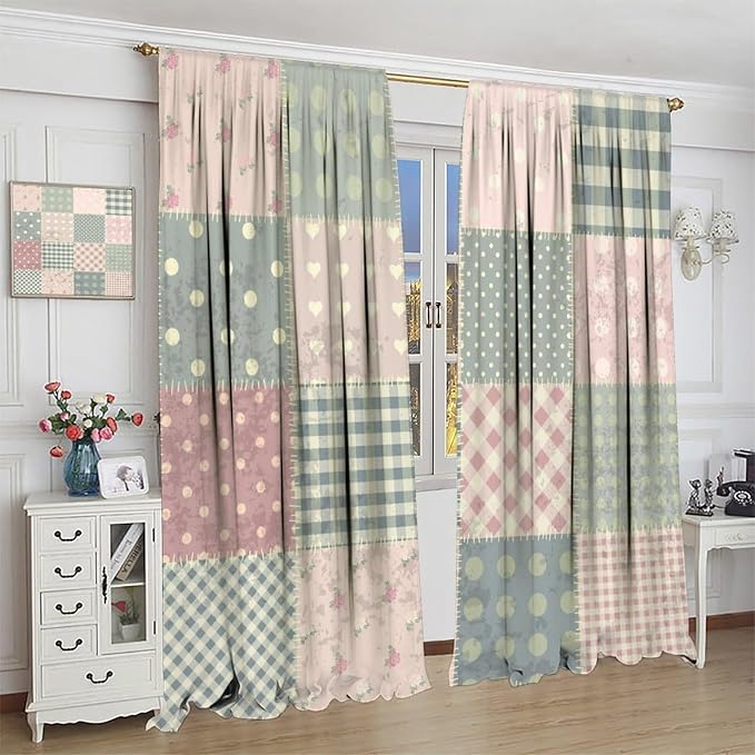 Vintage Boho Floral Blackout Curtains Antique Chic Authentic Patchwork Print Window Drapes for Bedroom Living Room Kitchen Cafe （W31.5xL63 Inch） x2 Panels