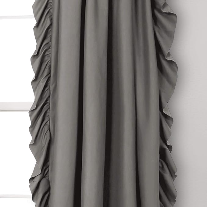 Lush Decor Reyna Ruffle Window Curtain Panel Set, Pair, 54" W x 84" L, Gray - Flowy Curtain Set - Romantic Ruffle Curtains for Bedroom, Living room, or Dining Room - Farmhouse & Cottage Home Decor