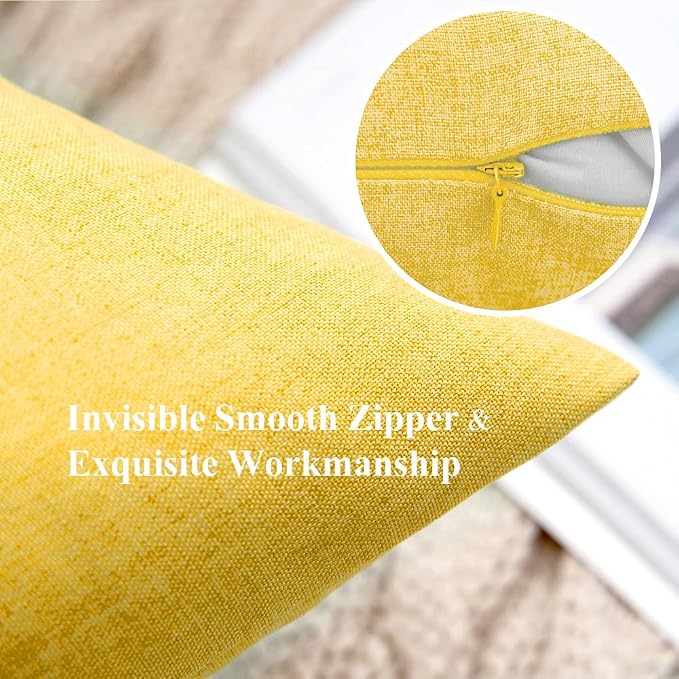 MIULEE Pack of 2 Decorative Outdoor Solid Waterproof Throw Pillow Covers Faux Linen Garden Farmhouse Cushion Cases for Summer Patio Tent Balcony Couch Sofa 18x18 Inch Yellow