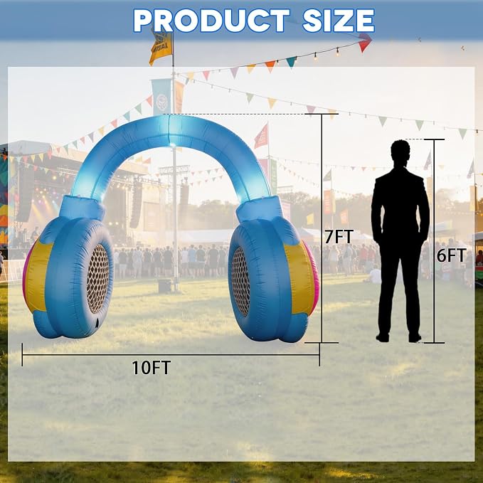 10FT Inflatable Headphones Archway LED Lights 80s 90s Party Decoration | Giant Blow Up Inflatable Arch, Perfect for Hip Hop Disco Retro Birthday Music Party. Easy Auto-Inflate & Reusable