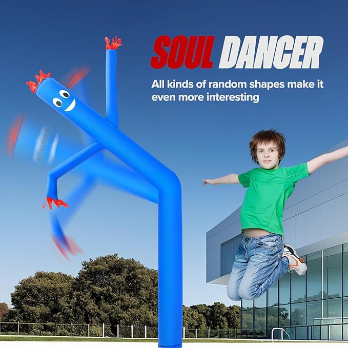 6ft Blue Sky Air Puppet Dancer Inflatable Waving Tube Man with Lights & Built-in Blower - Wacky Waving Dancing Tube Guy for Business Promotion Stand Out Christmas Advertising