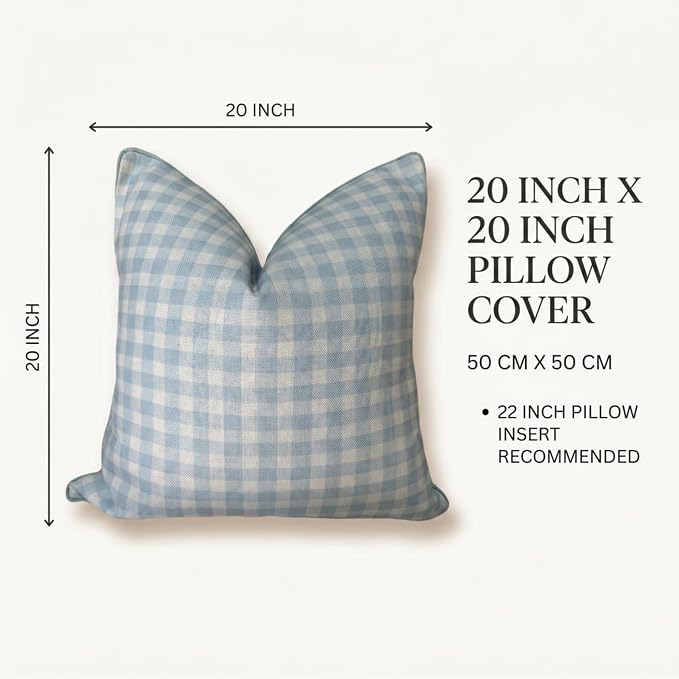 Jillien Harbor “The Charlie” Decorative Pillow Cover – Blue and White Accent Pillow Cover with Gingham-Inspired Design – Grandmillennial Home Decor, 20" x 20"