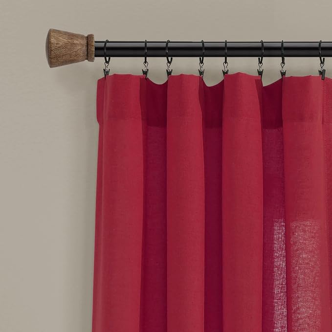 Lush Decor Linen Button Window Curtain Panel, Single, 40" W x 84" L, Red & Off White - Country Curtains - Rustic Decor - Color Block Modern Farmhouse Curtains For Living Room, Bedroom & Dining Room