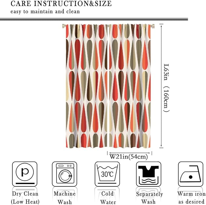 JESTRONRY Mid Century Curtains,Modern Abstract Triangular Retro Design Room Darkening Door Window Rod Pocket Curtain for Living Room Bedroom Kitchen Bathroom 42x63in