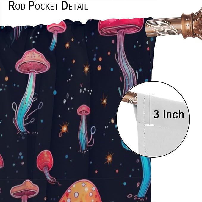 Fantasy Mushroom Curtains,Colorful Plant Print Window Treatments for Bedroom Living Room Kitchen Cartoon Herbs Floral Polyester Fabric Window Drapes 2 Panels Set,Total Size 55 x 63 Inch