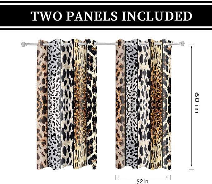 Wild Animals Print Curtain, Leopard Boa Skin Room Darkening Thermal Insulated Blackout Leopard Boa Window Drapes with Grommets for Living, Dining, Bedroom, Set of 2 Panels (52x60in)
