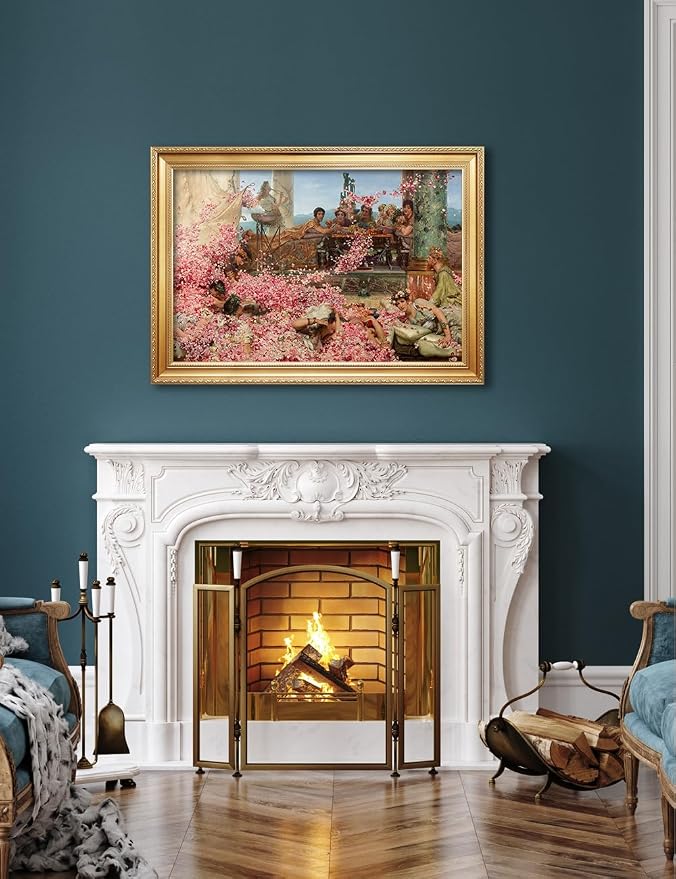 DECORARTS - The Roses of Heliogabalus by Lawrence Alma Tadema Giclee Canvas Reproduction with Gold Solid Wood Frame Wall Art for Home or Office Decor Framed Size 34.75 x 24.75in Made in USA