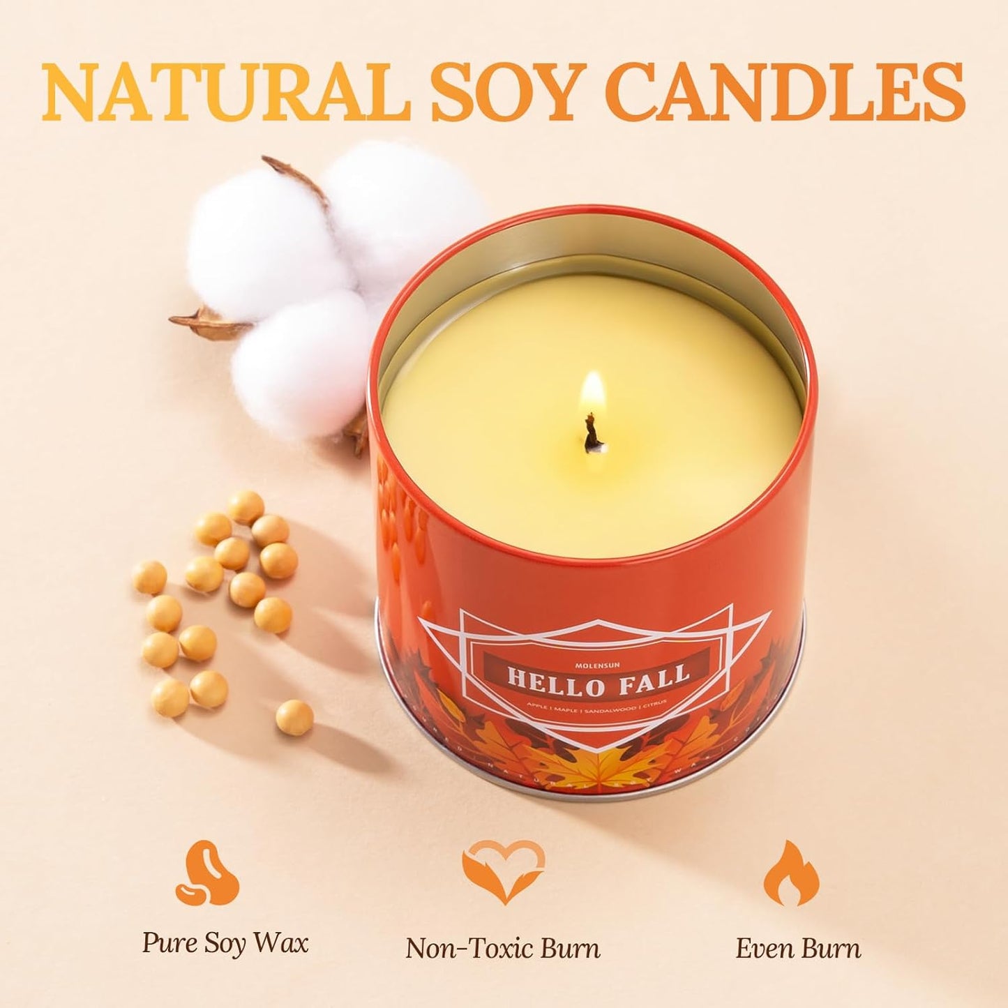 Fall Candles – 54oz (6×9oz) Soy Candles Gift Set with Autumn Scents: Pumpkin Spice, Cinnamon Clove, Apple Pie, Fireside Night, Hot Cocoa, Hello Fall – Gifts for Women & Men, Autumn Home Decor