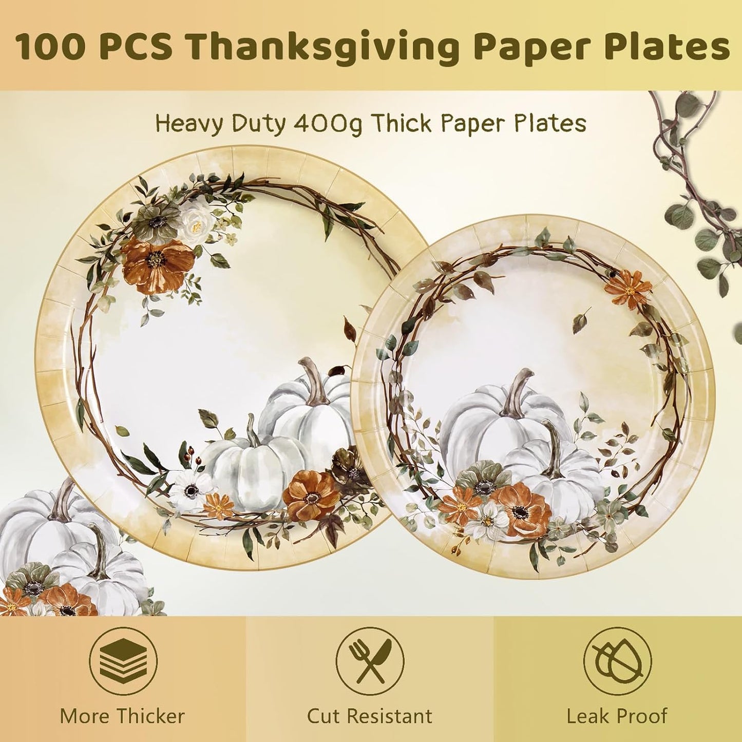 Homlouue 200 PCS Fall Plates and Napkins, Thanksgiving Plates and Napkins Sets, Watercolor Pumpkins Plate and Napkin for Fall Dinner, Thanksgiving Paper Plate for fall Autumn Harvest Party Supplies