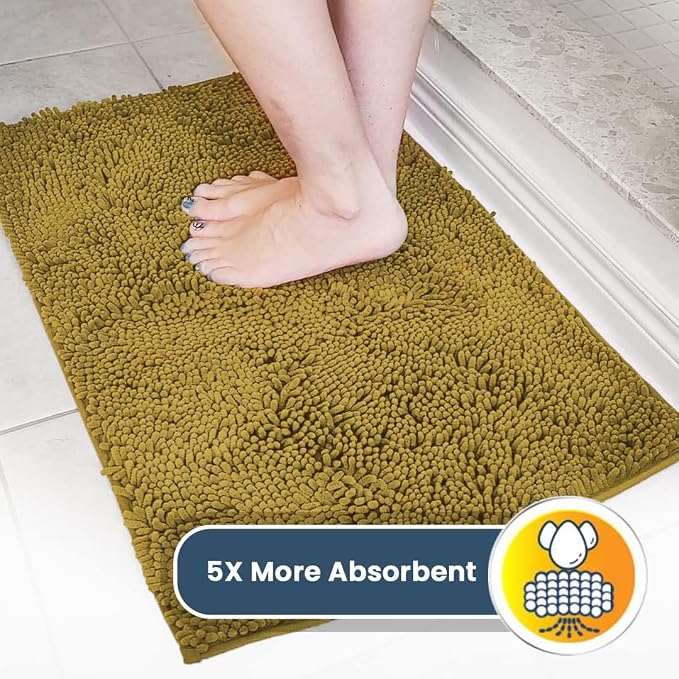 Muddy Mat® | Super Water Absorbent Door Mat Indoor, Microfiber Quick Dry Chenille Entryway Rug, Slip Resistant Front Door Mat, Indoor Mats for Entryway, Machine Washable Pet Rug, Mustard 32" x 40"