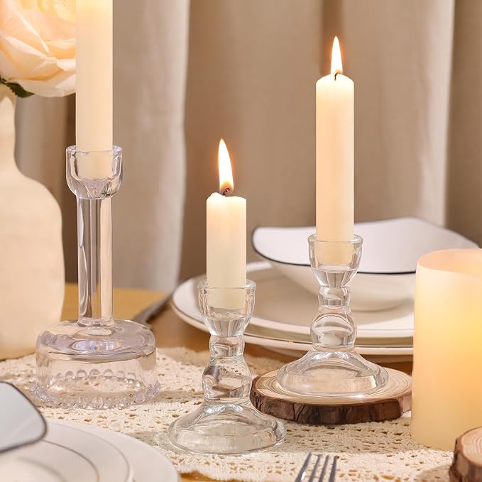Lanttu 6 Pcs Clear Glass Candlestick Holders Taper Candle Holder Bulk | Crystal Candle Holders for Wedding, Table Centerpiece, Home Decoration