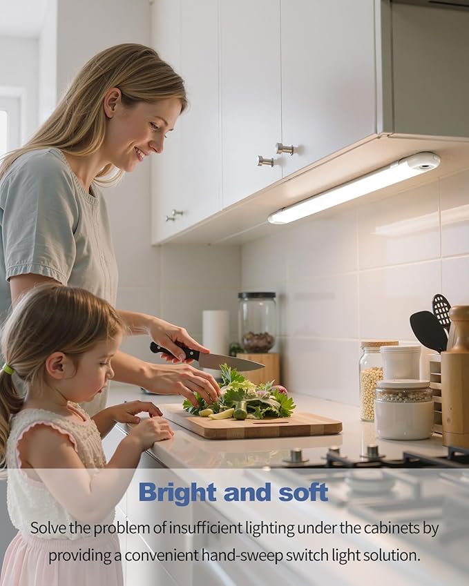 MYPLUS 36" Under Cabinet Lighting, Hand Wave Sensor Under Counter Lights for Kitchen, 600LM Bright LED, 5 Color Temps, Dimmable Under Cabinet Lights Plug in for Desk,Sink,Workbench