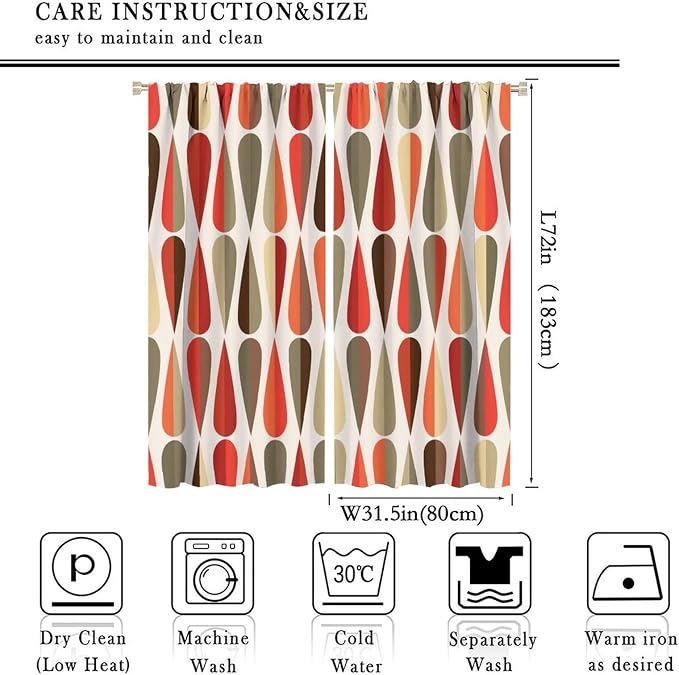 JESTRONRY Mid Century Curtains,Modern Abstract Triangular Retro Design Room Darkening Door Window Rod Pocket Curtain for Living Room Bedroom Kitchen Bathroom 63x72in