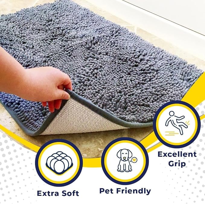 Muddy Mat® | Super Water Absorbent Door Mat Indoor, Microfiber Quick Dry Chenille Entryway Rug, Slip Resistant Front Door Mat, Indoor Mats for Entryway, Machine Washable Pet Rug, Baby Blue 24"X60"
