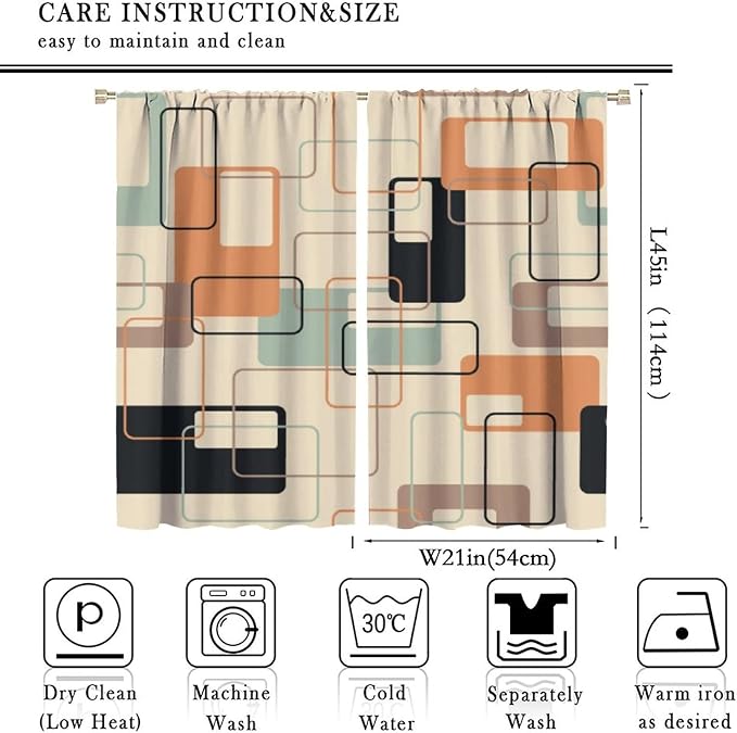 JESTRONRY Mid Century Blackout Curtains,Retro Square Design Modern Style Blackout Window Door Curtains for Bedroom Living Room Home Decor 42x45in