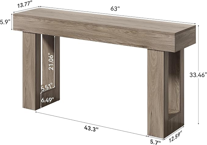 LITTLE TREE 63-Inch Long Console Tables for Entryway, Large Sofa Table Behind Couch, Grey Wooden Entry Foyer Hallway Table, Industrial Console Sofa Tables for Living Room