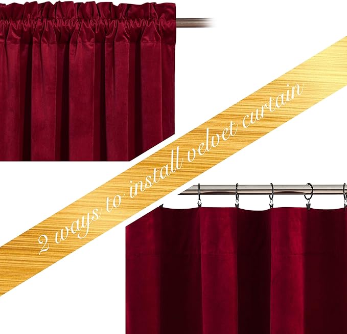 NICETOWN Christmas Red Velvet Curtains and Drapes for Bedroom, Home Decor Panels for Home Theatre/Film Room/Stage (Set of 2, Rod Pocket Design, 72 inches Long)