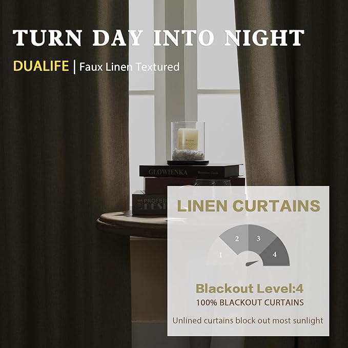 DUALIFE Faux Linen Blackout Curtains 80 Inch Long,Farmhouse Pinch Pleated Back Tab Rod Curtains Room Darkening Thermal Insulated for Bedroom Living Room,W50 x L80,Chartreuse Oatmeal,2 Panels