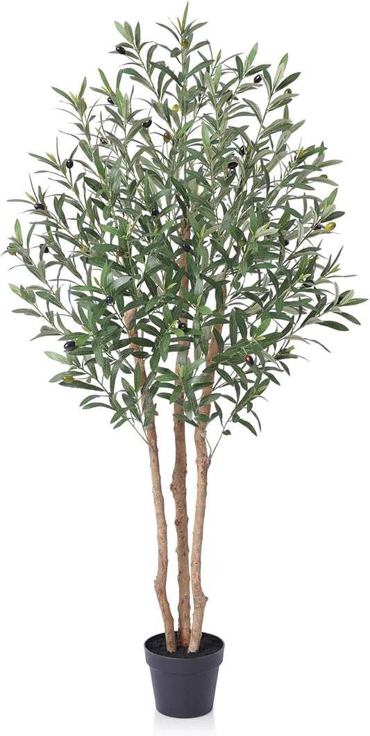 VeriNatural 5FT Olive Tree Artificial Indoor Faux Plant - Tall Fake Silk Tree, Natural Trunk, Easy Maintenance Fake Tree Home Decor - Large Indoor Plant for Living Room, Office, Modern Home,VN356