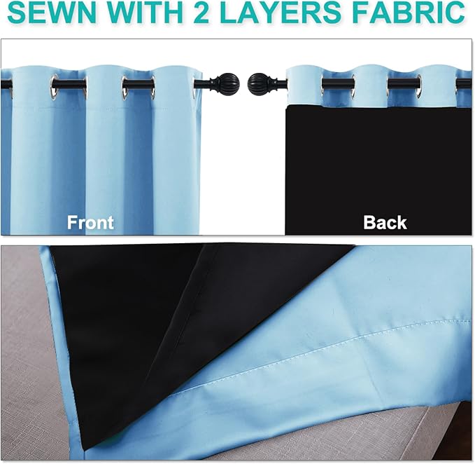 NICETOWN 100% Blackout Curtains 84 inches Long, Blue, 52 inches Wide, Pair of Energy Smart & Noise Blocking Out Drapes for Baby Room Window, Thermal Insulated Guest Room Lined Window Dressing