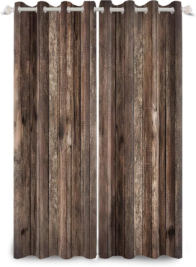 Rustic Old Brown Window Curtains Vintage Wood Barn Door Curtains Retro Wood Planks American Rustic Rural Garage Door Drapes Door Native Farmhouse Decor Window Treatments,26x63 inch,2 Panels