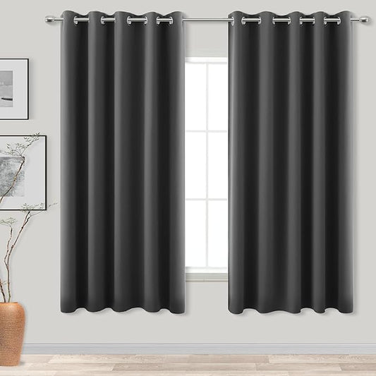 KOUFALL Dark Grey Blackout Room Darkening Curtains 60x63 Inch Length for Bedroom