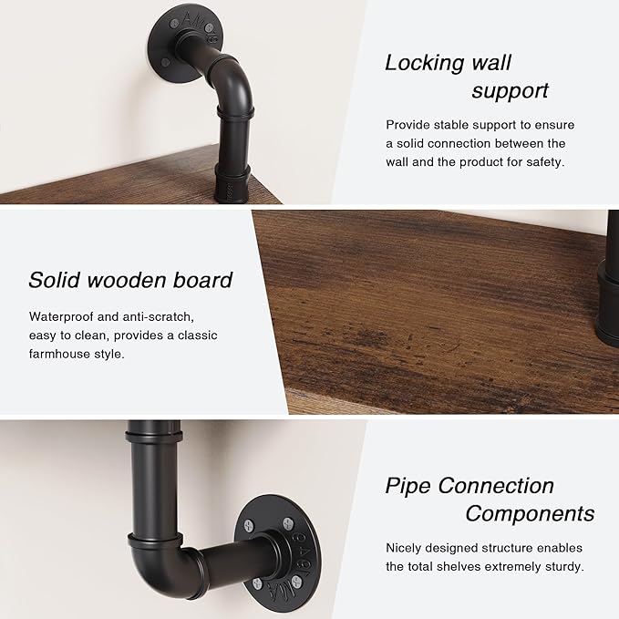 Merapi 24" Industrial Pipe Shelves Wall Mounted, 2 Tier Rustic Floating Shelves for Wall, Kitchen Storage Shelves, Coffee Bar Shelf Organizer, Bathroom Wall Shelves, Living Room Wall Decor