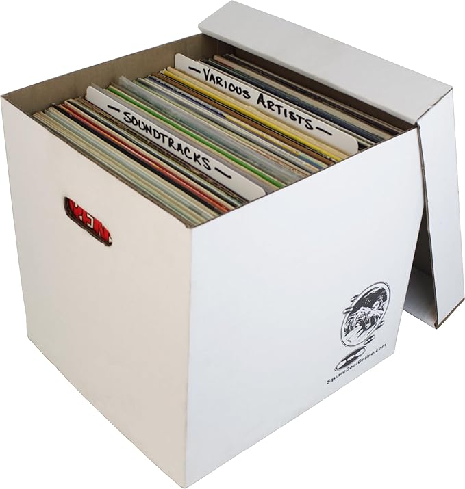 Durable Set of 10 12 inch Vinyl Record Storage Boxes - Heavy-Duty Cardboard Construction with Removable Lid - Holds Up to 90 Records Each - Built Tough for Long-Term, Secure Archival Storage - #12BC13