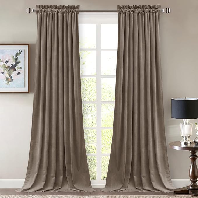 StangH Taupe Velvet Curtains Luxury Thermal Insulated Window Drapes Thick Heavy Light Blocking Room Dividers for Living Room Office French Door, 52 x 84 inches, 2 Panels