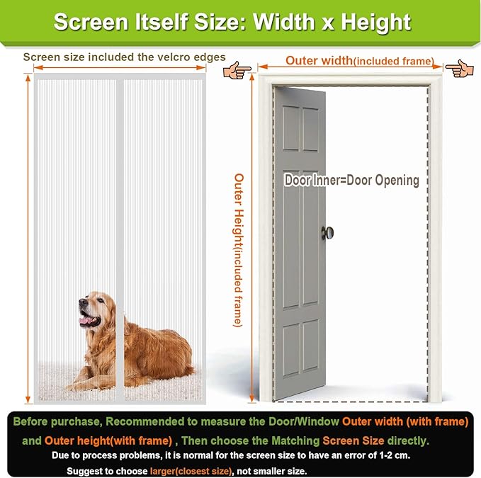 Risareyi Magnetic Screen Door Heavy Duty, Front Door Screen Magnetic Closure Thicken Tear-Resistant Mesh Keep Bugs Out, White - Net Curtain Itself Size 28" x 78"