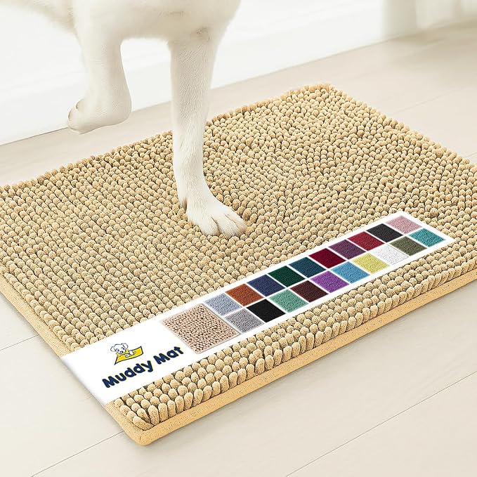 Muddy Mat® | Super Water Absorbent Door Mat Indoor, Microfiber Quick Dry Chenille Entryway Rug, Slip Resistant Front Door Mat, Indoor Mats for Entryway, Machine Washable Pet Rug, Beige XXXL 72"X48"