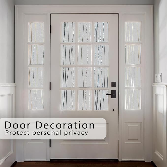 Finnez Window Privacy Film Decorative Frosted Window Cling Privacy Film for Glass, Non-Adhesive Heat Anti-UV for Home Office Living Room, Irregular Stripe Patterns, 17.5 x 118.1 Inches