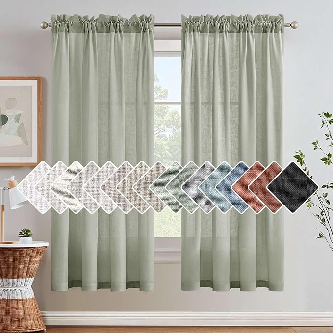 H.VERSAILTEX Linen Curtains Elegant Natural Linen Semi Sheer Curtains Energy Light Filtering Rod Pocket Window Treatments Panels for Living Room (Set of 2, Sea Grass, 52 inch W X 72 inch L)