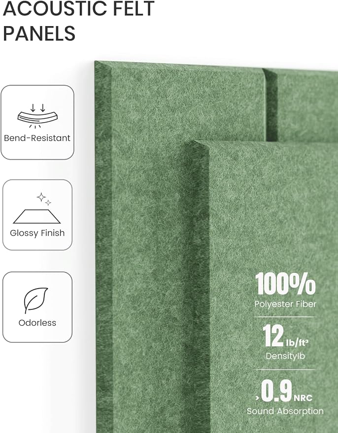 Fluxynara Large Felt Bulletin Board 48" x 36" Cork Board Alternative-12 Pack with 64 Safe Removable Adhesive Tabs, Cork Boards for Walls Felt Board for Home Office Classroom Pin Board-Moss Green